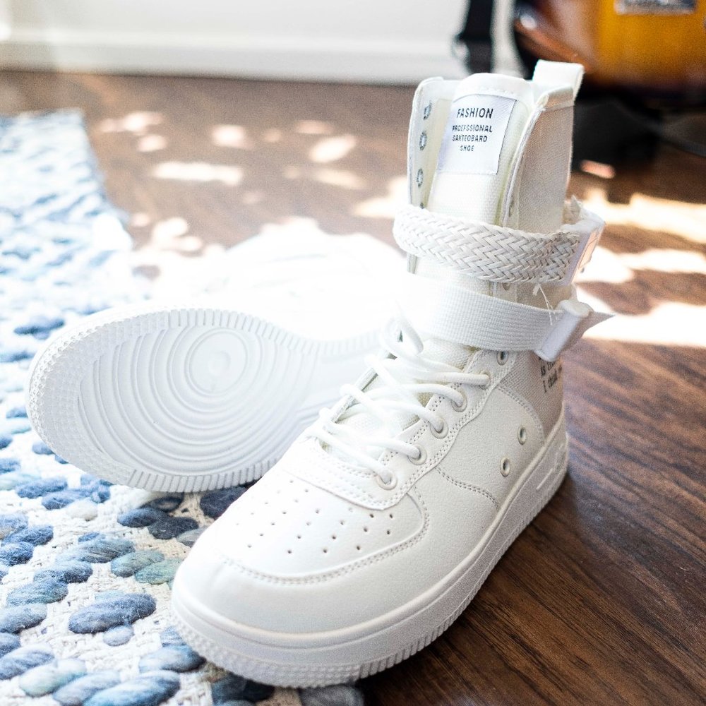 white high top lace up sneakers